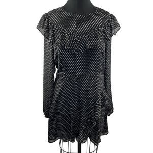 AVEC LES FILLES Black White Clip Dot Ruffle Fit & Flare Mini Dress Size 12